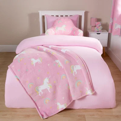 The Range Kids Unicorn Soft Fleece Sherpa Reverse Blanket Throw - Pink