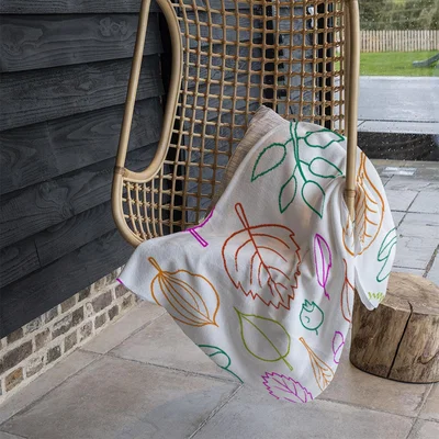 The Range Multi Colour Leaves Illustration Blanket - Pink