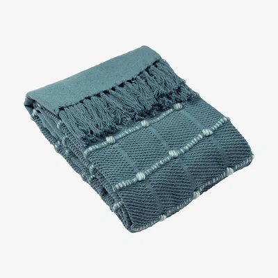 The Range Woven Tufted Stripe Throw - Slate Blue