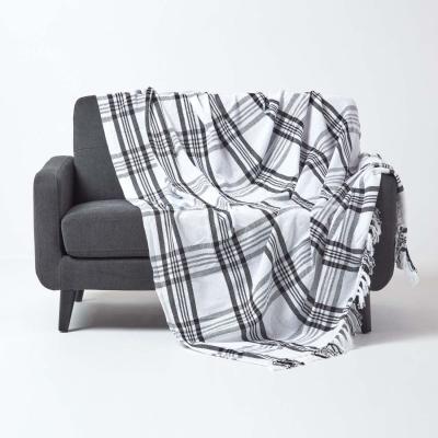The Range White and Black Tartan Check Sofa and Bed Throw - White and Black / 255cm