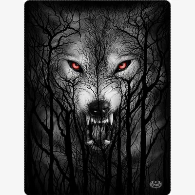The Range Spiral Forest Wolf Fleece Double Sided Blanket - Black