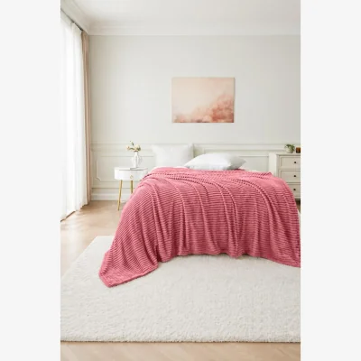The Range Supersoft Large Ribbed Fleece Throw Blanket 200 x 240cm - Blush