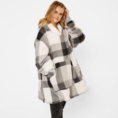 The Range Dreamscene Check Oversized Hoodie Blanket - Grey White