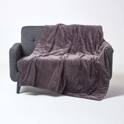 The Range Homescapes Velvet Quilted Throw with Stitch - Dark Grey / 200cm