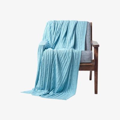 The Range Homescapes Cotton Cable Knit Throw - Pastel Blue / 170cm