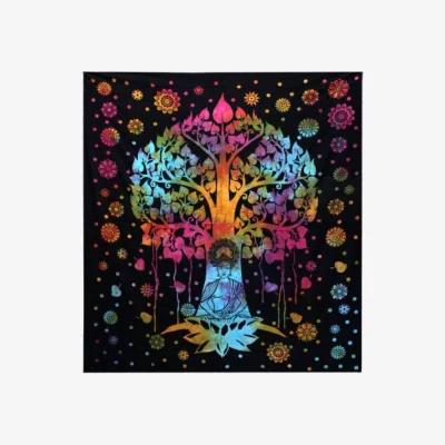 The Range Bodhi Tree Handmade Cotton Bedspread  Wall Hanging - Indian Decor - Multi
