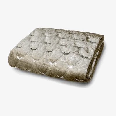 The Range Luxury Crushed Velvet Sequin Stitched Throw Blanket - Beige