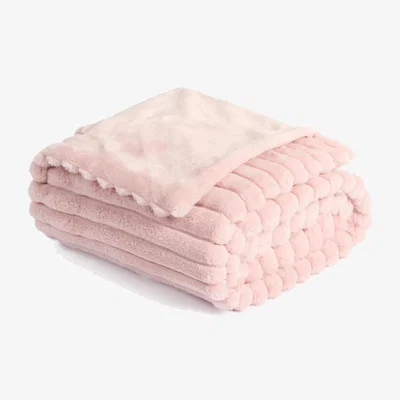 The Range Faux Fur Thick Rib Throw - Blush Pink