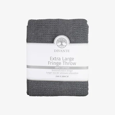 The Range Extra Large Fringe Throw - Dark Grey