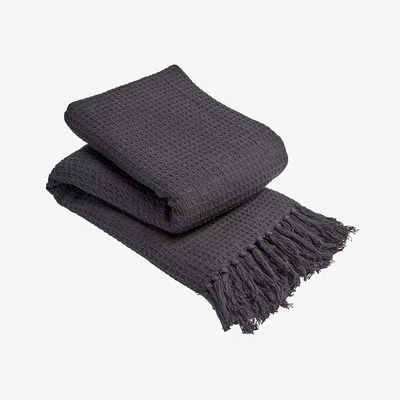 The Range Lisbon Pure Cotton Honeycomb Throw - Black / 228cm