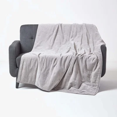 The Range Homescapes Velvet Quilted Throw with Stitch - Light Grey / 150cm