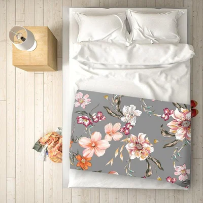 The Range Peony, Lily, Tulip, Daisy Colorful Blanket - Grey