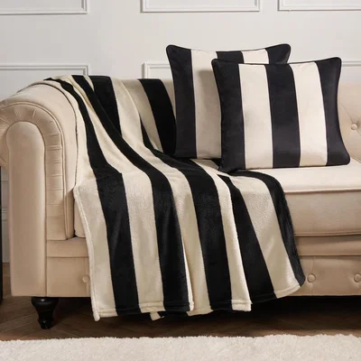 The Range Ultra Soft Stripe Print Throw - Black/White