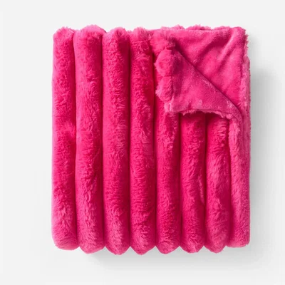 The Range OHS Jumbo Faux Fur Ribbed Throw - Hot Pink