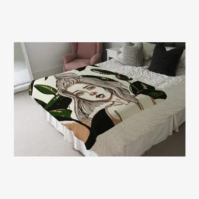 The Range Young Woman in Tropical Leaves Designer Blanket - Green