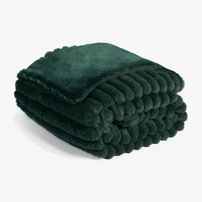 The Range Faux Fur Thick Rib Throw - Green