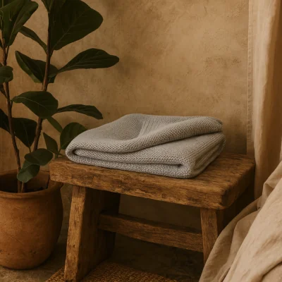 The Range Sirmione Double Cotton Knit Throw Soft Light - Blue