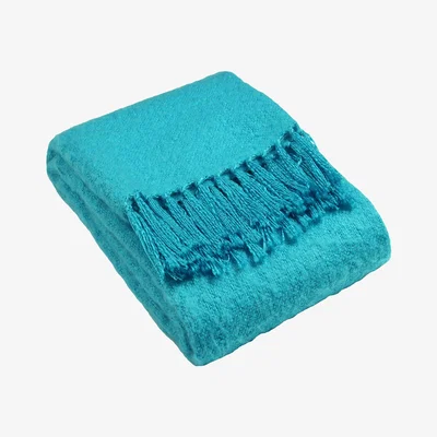 The Range Plain Tasselled Woven Throw - Kingfisher