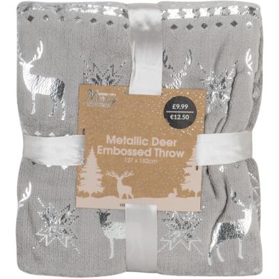 The Range Deer Embossed Metallic Throw - Silver