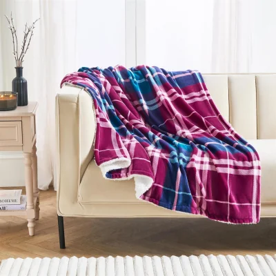 The Range OHS Winsford Flannel Check Fleece Throw - Burgundy