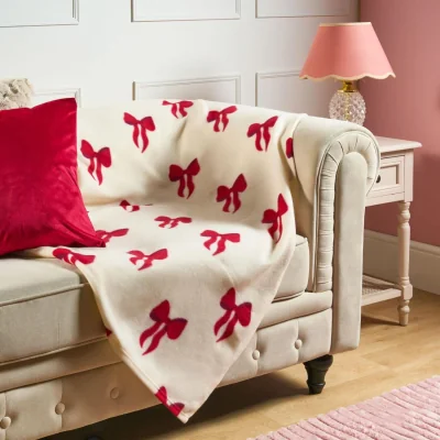 The Range OHS Bow Print Fleece Throw - Cream/Red