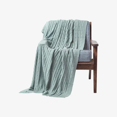 The Range Homescapes Cotton Cable Knit Throw - Duck Egg Blue / 170cm