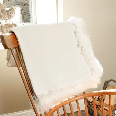 The Range Linen Blanket with Sheepskin Trim - White