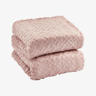 The Range Sienna Geo Embossed Sherpa Fleece Throw - Blush Pink