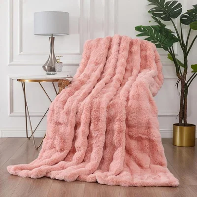 The Range Luxury 3D Fur Polyester Blanket Soft  Cosy (150x200cm) - Pink