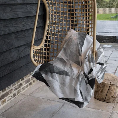 The Range Black  White Geometric Grunge Pattern Blanket - Black