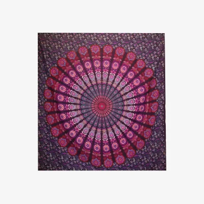 The Range Double Cotton Bedspread  Wall Hanging - Peacock Mandala, Purple - Purple