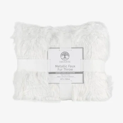 The Range Metallic Faux Fur Throw - White