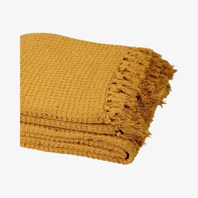 The Range Pure Cotton Honeycomb Chair Sofa Bed Throws - Mustard