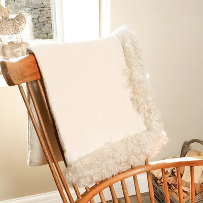 The Range Linen Blanket with Sheepskin Trim - Beige