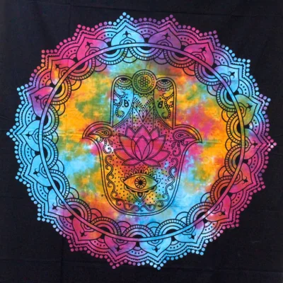 The Range Black Hamsa Cotton Bedspread  Wall Hanging - Handmade Indian Decor - Multi