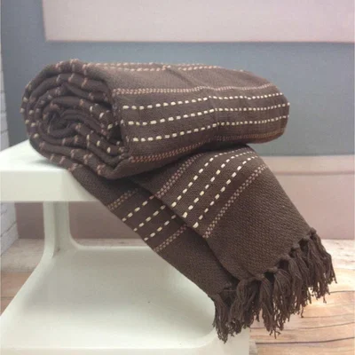 The Range Stitch Stripe Woven Cotton Throw - Chocolate / 2.23kg