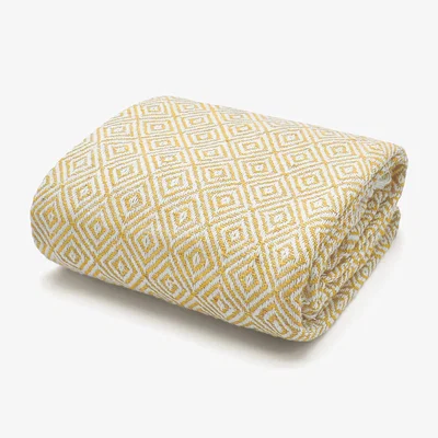The Range 100 Cotton Indian Diamond Patterend Batten Sofa or Bed Throw - Ochre / 178cm / 254cm / Cotton