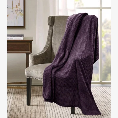 The Range Snug Soft Chevron Patterned Blanket Mink Throw - Aubergine / 127x152