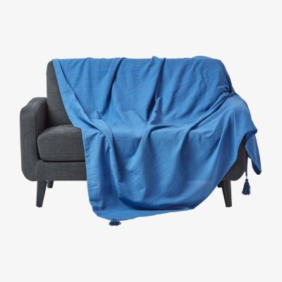 The Range Homescapes Cotton Rajput Ribbed Throw - Blue / 0.87kg / 200cm