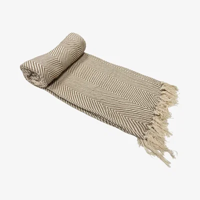 The Range Green Living Cotton Herringbone Throw  - Beige