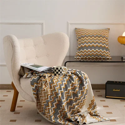 The Range Wavy Stripe OEKO-TEX certified Throw Set - Yellow