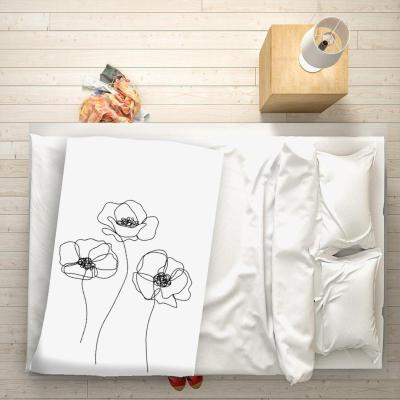 The Range Monochrome Line Drawn Poppies Blanket - White