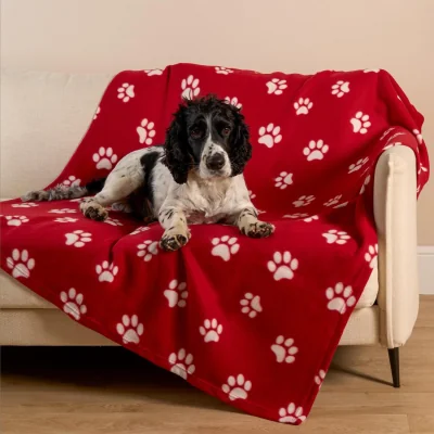 The Range Paw Print Polar Fleece Throw - Red