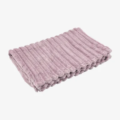 The Range Reversible Fluffy Striped Throw Blanket,230 x 200cm - Purple