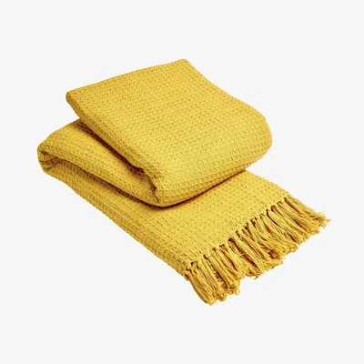The Range Lisbon Pure Cotton Honeycomb Throw - Ochre / 228cm