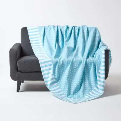 The Range Cotton Polka Dots and Stripes Throw - Blue