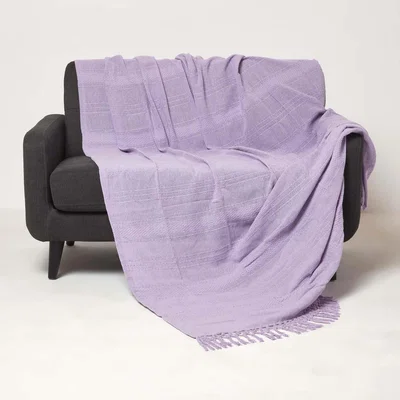 The Range Homescapes Kashi Cotton Throw with Tassels - Lilac / 360cm