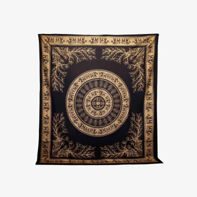 The Range Elephant Jungle Double Cotton Bedspread  Wall Hanging - Black Gold - Black
