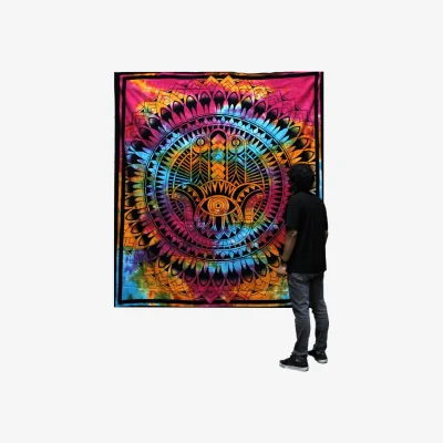 The Range Hamsa Cotton Bedspread  Wall Hanging - Handmade Indian Decor (60 Characters) - Multi