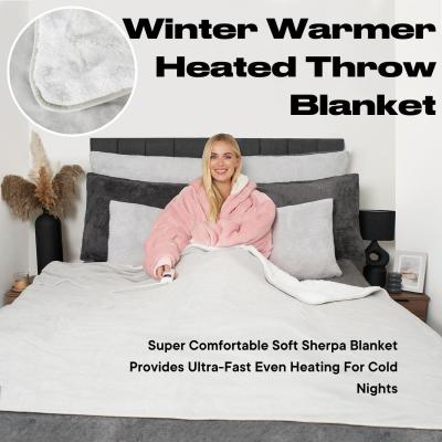 The Range Sherpa Heated Electric Blanket Throw Over Winter Warm - Grey